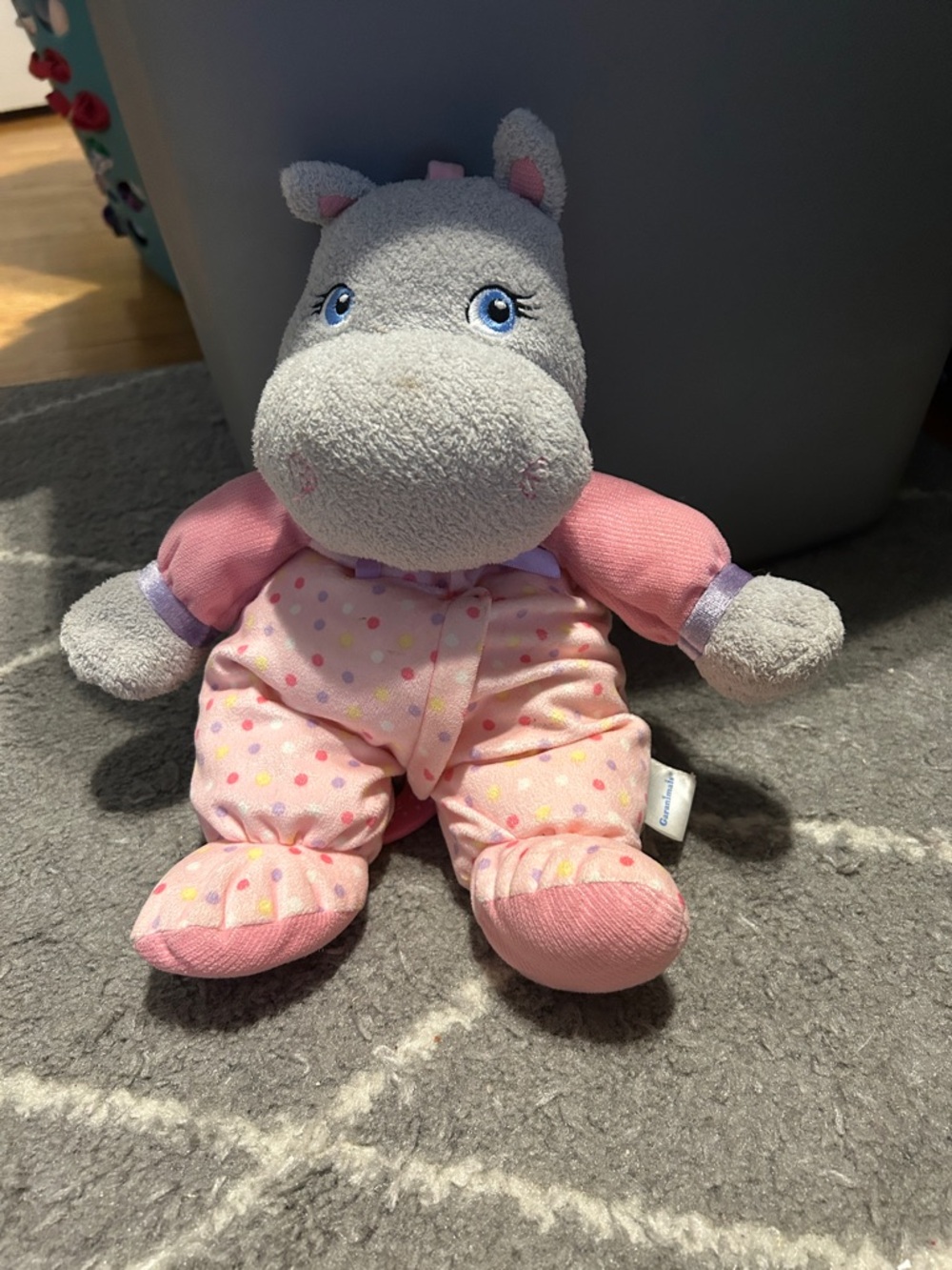 Plush Hippo Stuffed Animal in Pink Polka-Dot Pajamas
